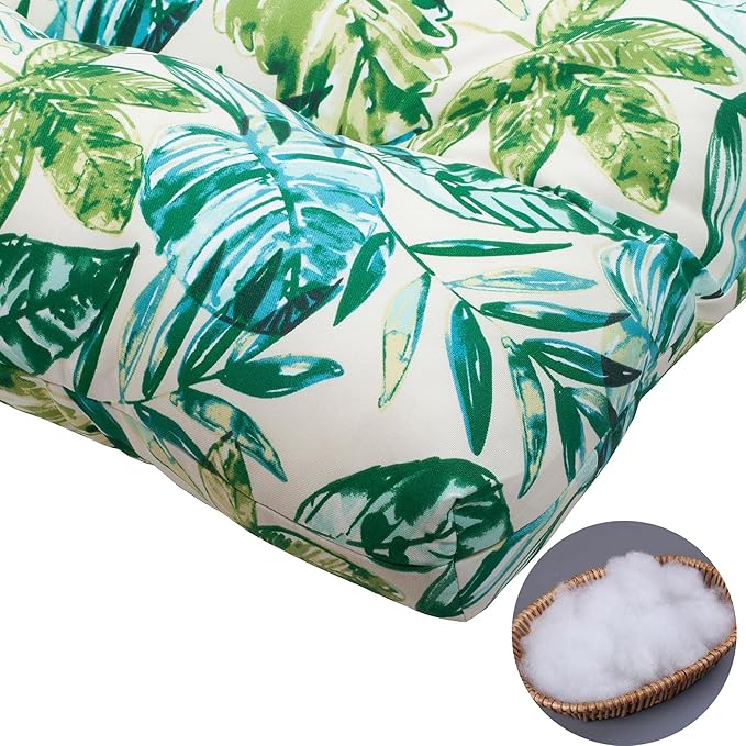 FUNHOME Outdoor Bench Cushion 48 x18 inch with Non-Slip Grips,Water Resistant Porch Swing Cushion,Bench Pillow Pads,Floral Tufted Cushions for Patio Garden Furniture,48" Seat Cushions(Palm Leaf)