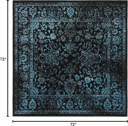 SAFAVIEH Adirondack Collection Area Rug - 6' Square, Black & Teal, Distressed Vintage Floral Design, Non-Shedding & Easy to Clean, Ideal for Living Room, Bedroom, Dining Space (ADR109K)
