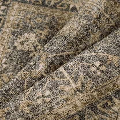 5x7 Brown Black Area Rug for Living Room Washable Vintage Distressed Carpet Bedroom Low Pile Non Slip Indoor Soft Retro Throw Accent Rug Office Kitchen Bathroom Dining Room