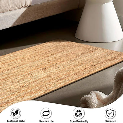 Ramanta Home Hand Woven Jute Braided Rug 2'x6' - Natural, Boho Reversible Floor Carpet for Living Room, Farmhouse Accent Rugs for Kitchen, Bedroom, Nursery, Kids Room, Patio - 24X72 Inch