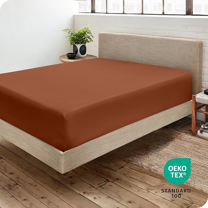 Bare Home Fitted Bottom Sheet King Size - Premium 1800 Microfiber - Ultra-Soft Hotel Luxury - Deep Pocket - Durable and Long Lasting (King, Terracotta)