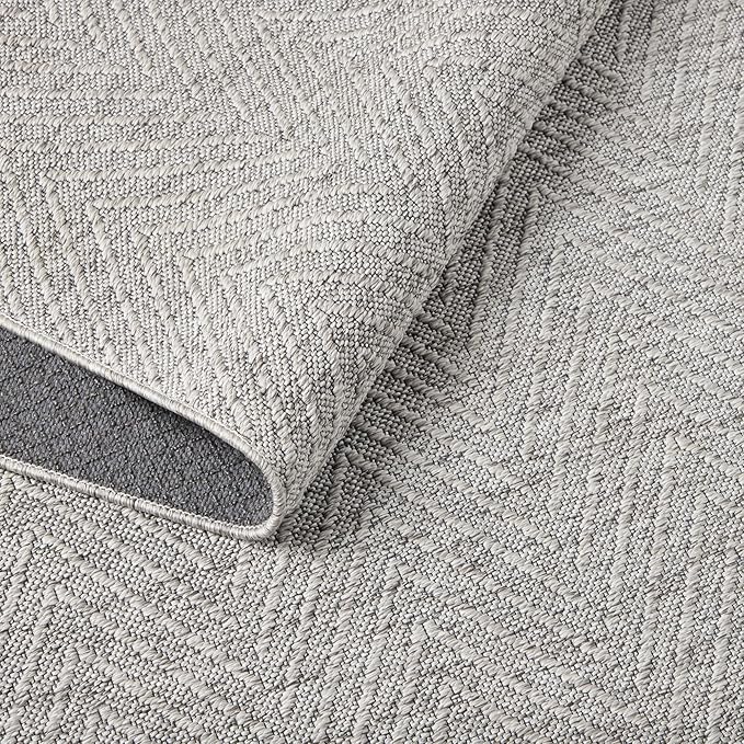 TOWN & COUNTRY BASICS Pax Herringbone Textured Solid Everwash® Washable Area Rug, Low Pile, Non-Slip Backing, Easy Clean Pet & Family Friendly Rug, Grey, 5'11"x9'