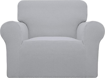 Easy-Going Stretch Chair Sofa Slipcover 1-Piece Couch Sofa Cover Furniture Protector Soft with Elastic Bottom for Kids, Pet. Spandex Jacquard Fabric Small Checks (Chair, Silver Gray)