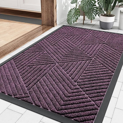 Smiry Front Door Mat Outside Entrance, Heavy Duty Sturdy Natural Rubber Doormat, Trap Dirt and Moisture, Easy Clean Low Profile Mats for Indoor Outdoor Entry, Irregular Triangle (29.5x17, Purple)