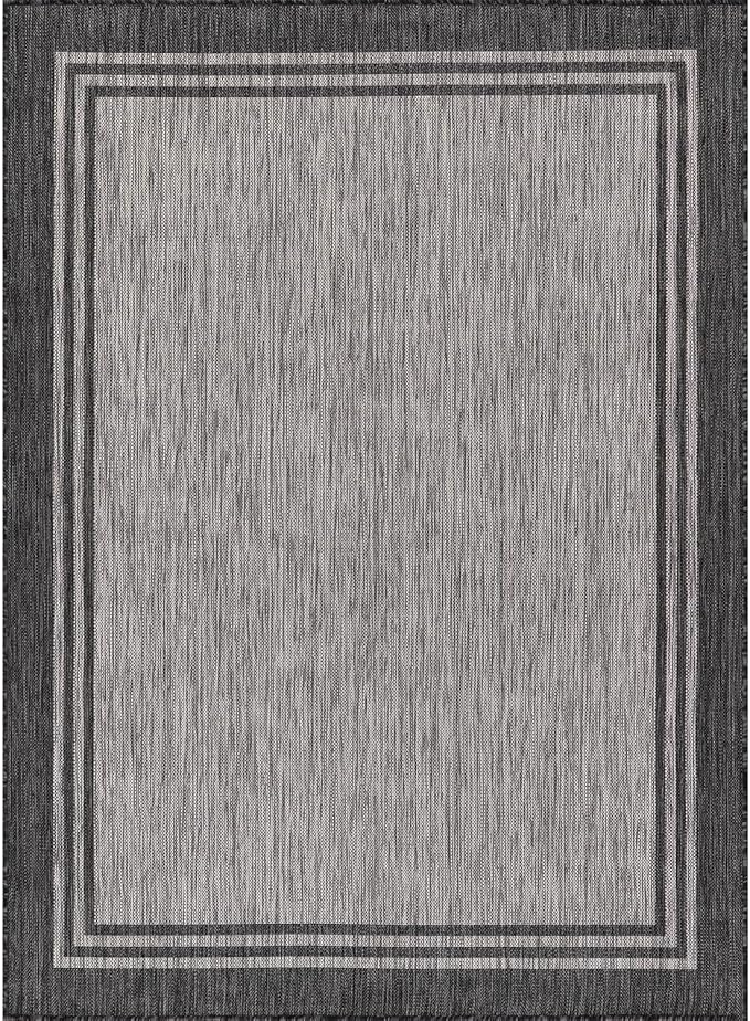 Bordered Outdoor Rug 6x9 Washable Outside Carpet for Indoor Patio Porch Waterproof Easy Cleaning Non Shedding Area Rugs Dark Gray 6 x 9