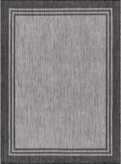 Bordered Outdoor Rug 6x9 Washable Outside Carpet for Indoor Patio Porch Waterproof Easy Cleaning Non Shedding Area Rugs Dark Gray 6 x 9