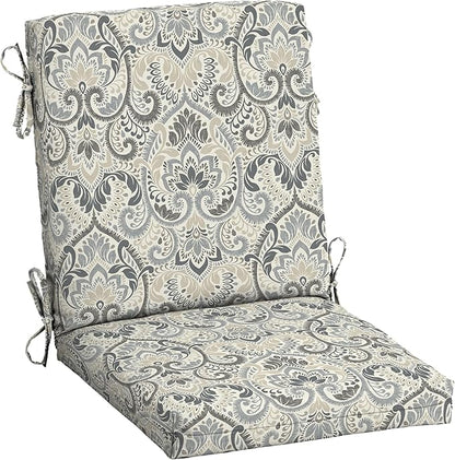 Arden Outdoor Midback Chair Cushion, 18 x 16.5, Rain-Proof, Fade Resistant Neutral Aurora Damask