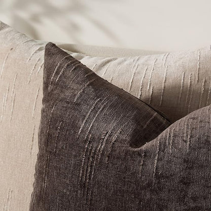 Set of 2 Soft Textured Throw Pillow Covers 18x18,Invisible Zipper Neutral Cushion Cases, Easy - Care Decorative Farmhouse Home Decor for Living Room Couch (Dark Brown, 18" x 18" (Pack of 2))