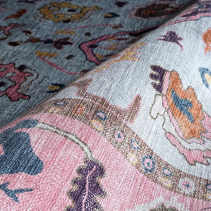 Fame Rugs Pink Beige Modern Oushak Rug 2x3, Vintage Doormat Turkish Colorful Oriental Antique Inspired Washable Small Area Rug, Luxury Living Room Bedroom (390PP, 2' x 3')