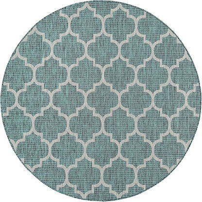 Unique Loom Outdoor Trellis Collection Area Rug (6' 1" Round Teal/Gray)