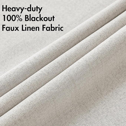 MIULEE 100% Blackout Linen Textured Curtains for Bedroom Solid Thermal Insulated Cream White Grommet Room Darkening Curtains & Drapes Luxury Decor for Living Room Nursery 52 x 84 Inch (2 Panels)