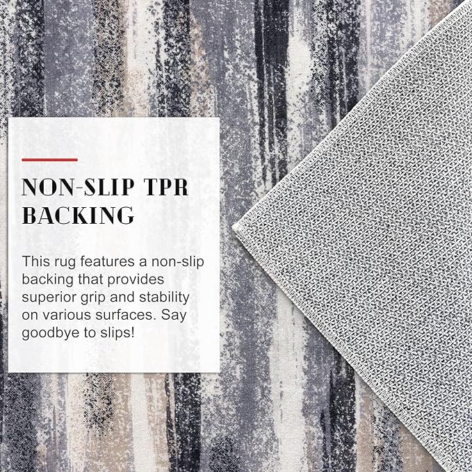 Modern Abstract Runner Rug 2x10, Grey Black Multi Washable Long Kitchen Runner Non-Slip Soft Hallway Rug Runner Thin Print Faux Wool Carpet for Entryway Bedroom Laundry Room Indoor Home Decor