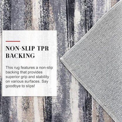 Modern Abstract Hallway Runner Rug, Grey Black Multi Washable Kitchen Runner Non-Slip Soft 2x8 Runner Rug Thin Print Faux Wool Carpet for Entryway Bedroom Laundry Room Indoor Home Decor