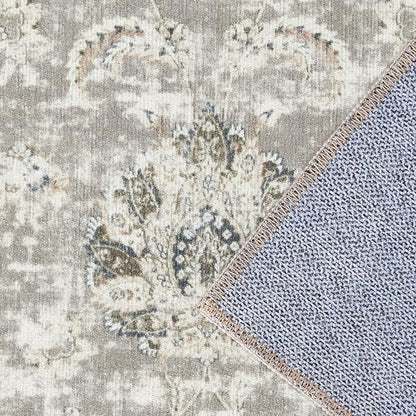 jinchan Fiora Hallway Runner Rug 3x8 Machine Washable Runner Rug Taupe Vintage Floral Design Non-Slip Low Pile Ultra-Thin for Kitchen Laundry Room Bedroom Farmhouse (3‘x8', Taupe)
