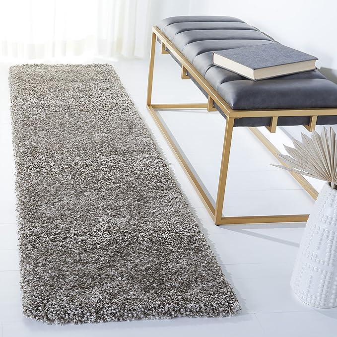 SAFAVIEH Milan Shag Collection Runner Rug - 2' x 16', Grey, Solid Design, Non-Shedding & Easy Care, 2-inch Thick Ideal for High Traffic Areas in Living Room, Bedroom (SG180-8080)