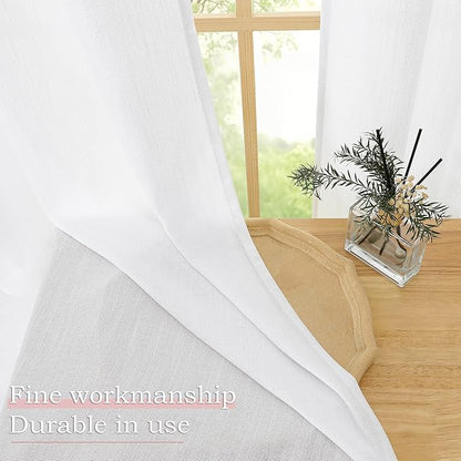 Simplebrand White Faux Linen Textured Semi Sheer Curtains 72 Inches Long 2 Panels Set, Light Filtering Privacy Farmhouse Curtains, Soft Window Drapes Rod Pocket Top for French Door, Bedroom, 40W x 72L