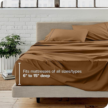 Bare Home California King Sheet Set - 1800 Ultra-Soft Microfiber Cal King Bed Sheets - Double Brushed - Deep Pockets - Easy Fit - 4 Piece Set - Bed Sheets (California King, Caramel)
