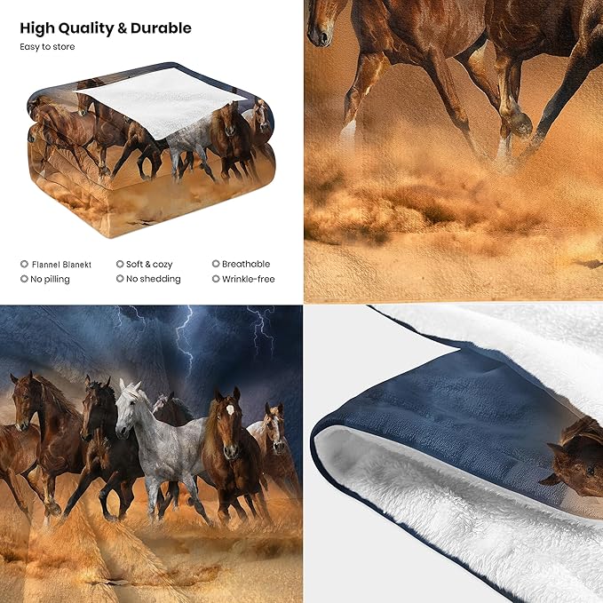 Lightning & Horse Throw Blanket for Couch, Super Soft Fuzzy Throws Warm Comfortable Plush Fleece Blanket, Fashion Decorative Flannel Fleece Blanket for All Season(60 x 80 in, Lightning & Horse)