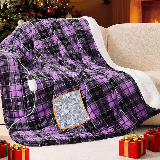 Purple Heated Weighted Blanket for Adults Throw/Twin Size 13Lbs 50"x60", 2-in-1 Electric Heating Pad Lap Heavy Blanket for 120-140lbs, 10 Level 8H Auto-Off, Cozy Birthday Gifts for Women Mom Seniors