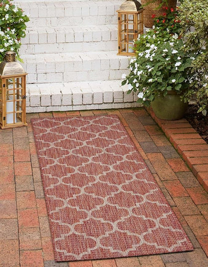 Unique Loom Outdoor Trellis Collection Area Rug (2' 7" x 10' Runner Rust Red/Ivory)