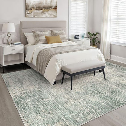 8x10 Area Rugs Living Room: Washable Large Neutral Green Rug Abstract Soft Modern Stain Resistant Indoor Floor Non-Slip Carpet for Bedroom Nursery Kids Office Playroom Dining Room Under Table Home