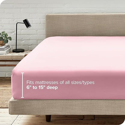 Fitted Bottom Sheet Full Size - Premium 1800 Microfiber - Ultra-Soft Hotel Luxury - Deep Pocket - Durable and Long Lasting - Fitted Sheet (Full, Light Pink)