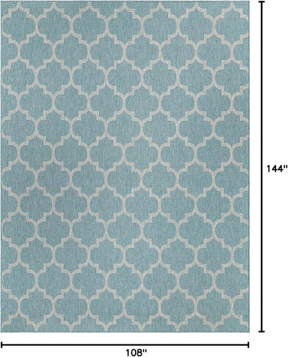 Unique Loom Outdoor Trellis Collection Area Rug (9' x 12' Rectangle, Aquamarine/ Gray)