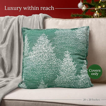 SanVia Moss & Snow Premium Cotton Throw Pillow Covers, 20 x 20 Inches, Green Handwoven Couch Pillow Covers, Luxury Holiday Theme Home Décor Cushion Cover, Insert Not Included