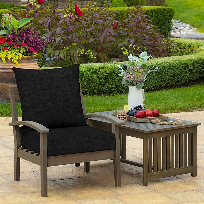 Arden Outdoor Foam Deep Seat Cushion Set, 24 in x 24 in, Weather-Proof, Rain-Proof, Fade Resistant Patio Cushion, Bottom and Back Cushion for Chair, Sofa, and Couch Black Leala