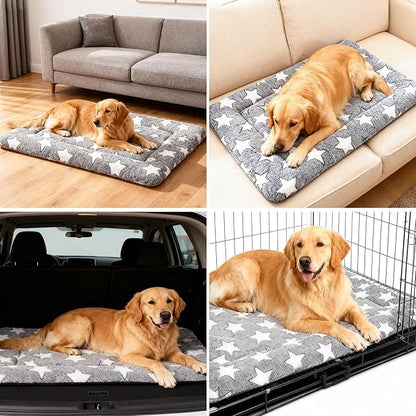 Dog Bed Mat, Reversible Crate Pad & Durable Dog Bed - Machine Washable Kennel Mat with Ultra Soft for Large Dogs (Cool/Warm), 35" x 23", Grey&Star