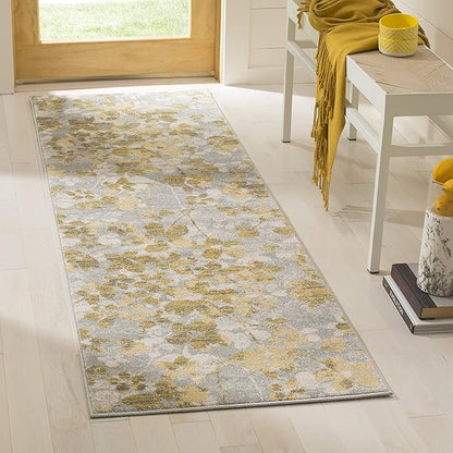 SAFAVIEH Evoke Collection 2'2" x 7' Grey / Gold EVK236P Floral Non-Shedding Living Room Entryway Foyer Hallway Bedroom Runner Rug