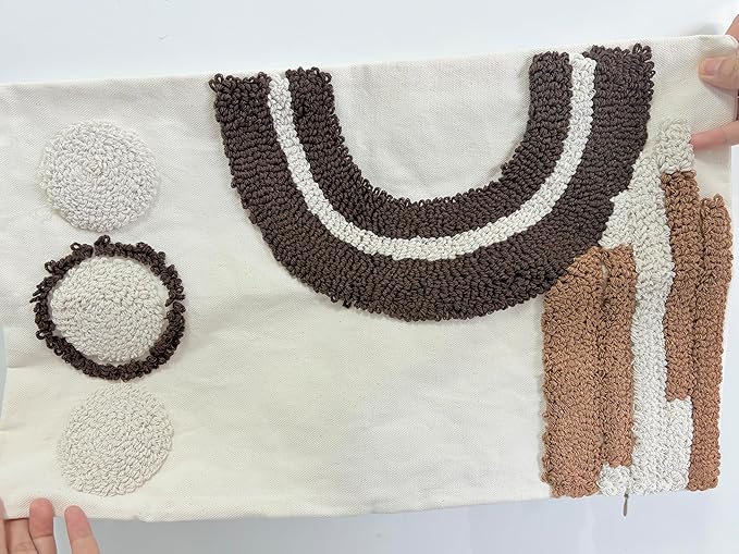Boho Abstract Tufted Lumbar Pillow Cover 12x 20, Geometric Rainbow Cottagecore Decor Linen Pillow Cushion Case, Neutral Accent Farmhouse Home Decor for Outdoor Couch Bedroom Car Brown