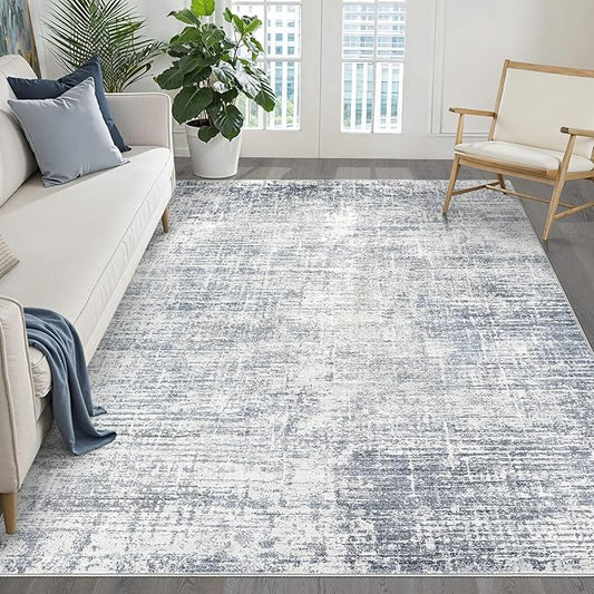5x8 Area Rug Living Room: Washable Large Neutral Blue Rugs Abstract Soft Modern Stain Resistant Indoor Floor Non-Slip Carpet for Bedroom Nursery Kids Office Playroom Dining Room Under Table Home