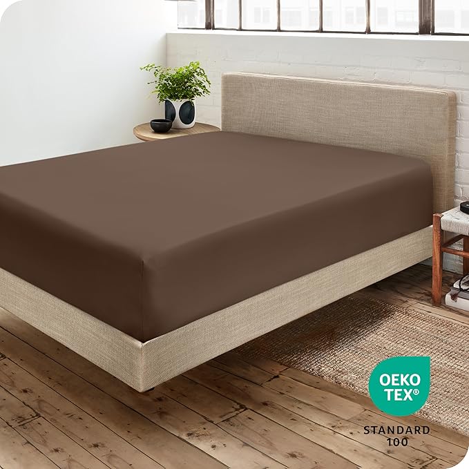 Bare Home Fitted Bottom Sheet Twin XL Size - Premium 1800 Microfiber - Ultra-Soft Hotel Luxury - Deep Pocket - Durable and Long Lasting (Twin XL, Cocoa)