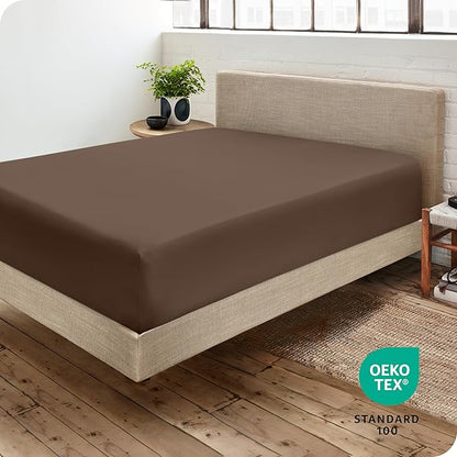 Bare Home Fitted Bottom Sheet Twin XL Size - Premium 1800 Microfiber - Ultra-Soft Hotel Luxury - Deep Pocket - Durable and Long Lasting (Twin XL, Cocoa)