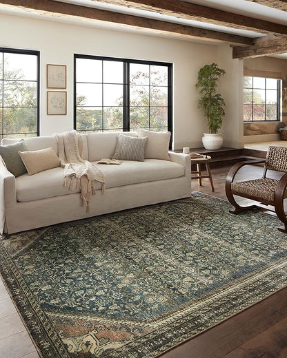 Loloi Magnolia Home by Joanna Gaines Banks Collection BAN-02 Denim/Clay 5'-0" x 7'-6", .13" Pile Height, Machine Washable, Area Rug