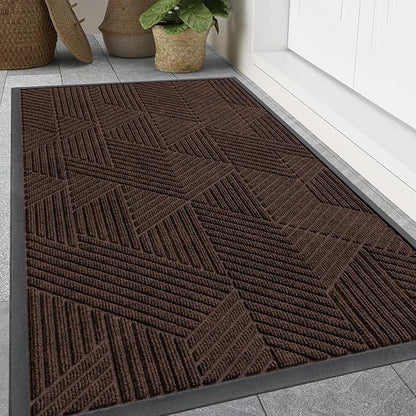 Smiry Front Door Mat Outside Entrance, Heavy Duty Sturdy Natural Rubber Doormat, Trap Dirt and Moisture, Easy Clean Low Profile Mats for Indoor Outdoor Entry, Irregular Triangle (59x35, Dark Brown)