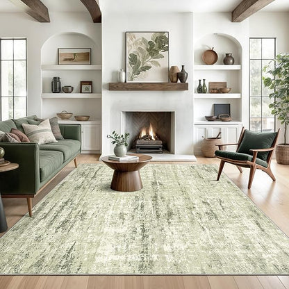 Valenrug Washable Rug 9x12 - Stain Resistant 9x12 Area Rugs for Living Room, Non Slip Backing Printed Rugs for Bedroom, Folable Machine Washable Area Rug(Green,9'x12')