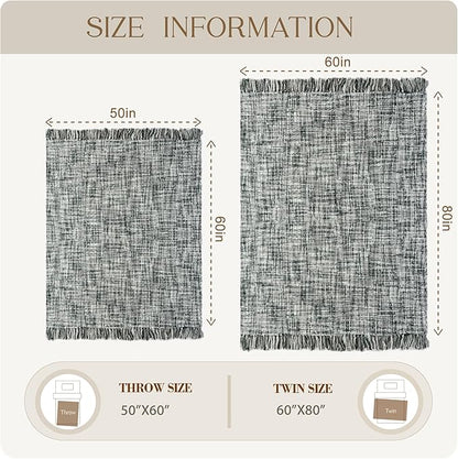 Multi-Color Grey Cable Knitted Throw Blanket for Couch,60"X80" Boho Style Textured Blankets for Home Decor,Super Soft Warm Cozy Chunky Knit Blanket with Decorative Tassels for Bed and Sofa