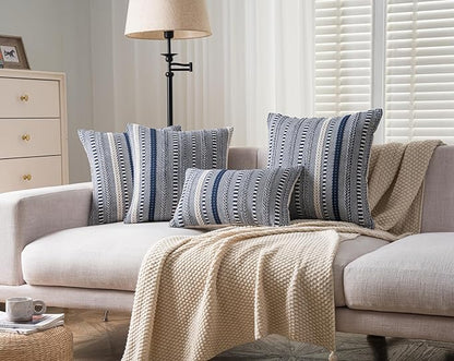 Boho Throw Pillow Covers 20x20 Inch Set of 2, Farmhouse Decorative Couch Pillow Cases, Navy Blue Accent Pillows of Bed, Sofa Bedroom Living Room Home Decor Cushion Cover