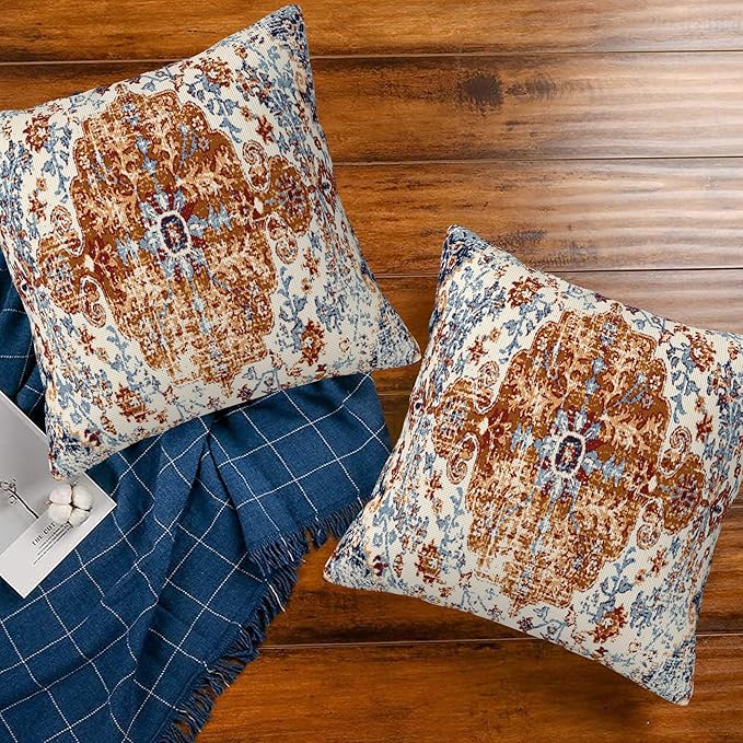 Ethnic Boho Throw Pillow Covers Set of 2 Rug Boho Style Ethnic Design Pillow Covers 20x20 Inch Modern Farmhouse Home Decorative Pillow Cases Cushion Cover for Sofa Living Room Office