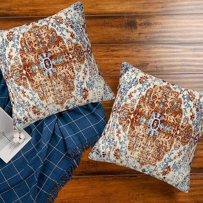 Ethnic Boho Throw Pillow Covers Set of 2 Rug Boho Style Ethnic Design Pillow Covers 20x20 Inch Modern Farmhouse Home Decorative Pillow Cases Cushion Cover for Sofa Living Room Office