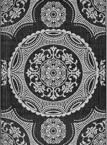 Medallion Outdoor Rug 8x10 Washable Outside Carpet for Indoor Patio Porch Waterproof Easy Cleaning Non Shedding Area Rugs Black 8 x 10