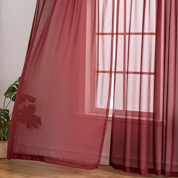MAIHER 132 Inch Length Pinch Pleat Curtains 11ft Tall for High Ceiling Living Room Extra Long Sheer Curtains Light Filtering Pleated Drapes with Adjustable Hooks, Burgundy, 42" W x 132" L, 2 Panels