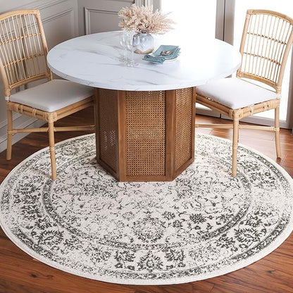 SAFAVIEH Adirondack Collection Area Rug - 6' Round, Ivory & Dark Green, Distressed Vintage Floral Design, Non-Shedding & Easy to Clean, Ideal for Living Room, Bedroom, Dining Space (ADR109X)