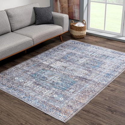 Bloom Rugs Washable 9' x 12' Rug - Slate Gray/Blue Traditional Area Rug for Living Room, Bedroom, Dining Room, and Kitchen - Exact Size: 9' x 12'