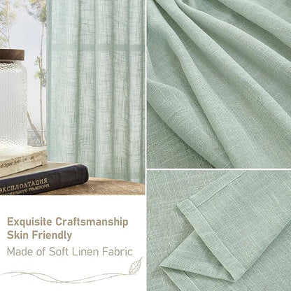 LAMIT Light Sage Linen Curtains 45 Inches Long for Bedroom, Light Filtering Panels Back Tab and Rod Pocket Neutral Drapes for Kitchen/Window/Loft Room, 52 x 45 Inch, 2 Panels