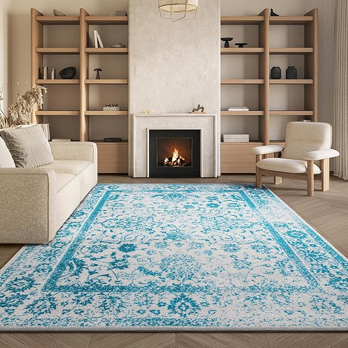 SAFAVIEH Area Rug 8x10 - Adirondack Collection - Large - Ivory & Teal, Distressed Vintage Floral Design, Non-Shedding & Easy to Clean, Ideal for Living Room, Bedroom, Dining Space (ADR109D)