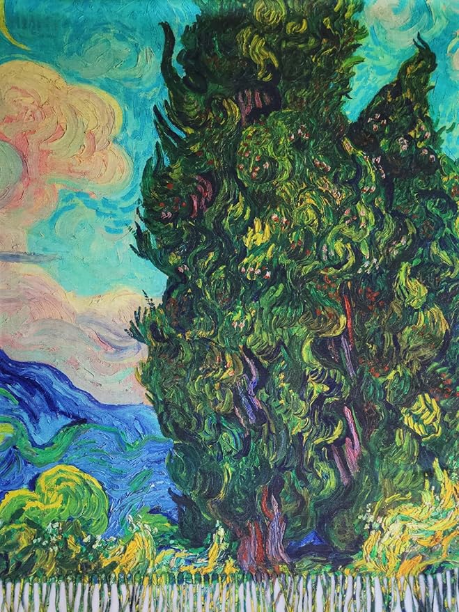 VENVSBEE Reversible Scarf Soft Large Shawl Wrap Blanket Double Sided Art Print Warm Pashmina Stoles Klimt Van Gogh Gifts