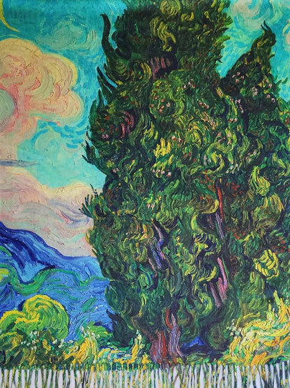 VENVSBEE Reversible Scarf Soft Large Shawl Wrap Blanket Double Sided Art Print Warm Pashmina Stoles Klimt Van Gogh Gifts